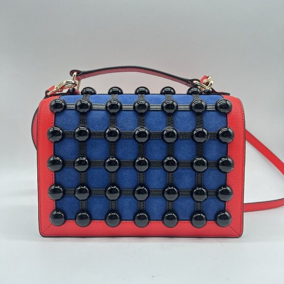 Henri Bendel Dot Crossbody Purse Red Blue Multi 3D Black Dots 5th Avenue Read